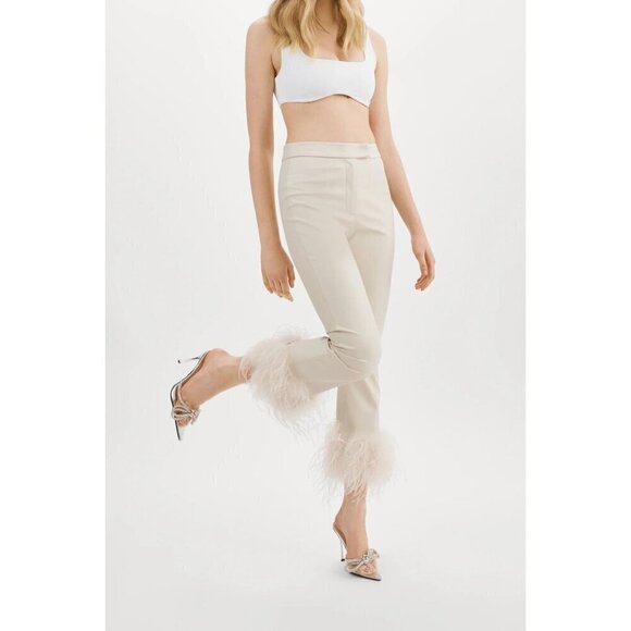 Lamarque Pants - LAMARQUE Pagetta Faux Leather Pant in Bone Small Womens Vegan feathers